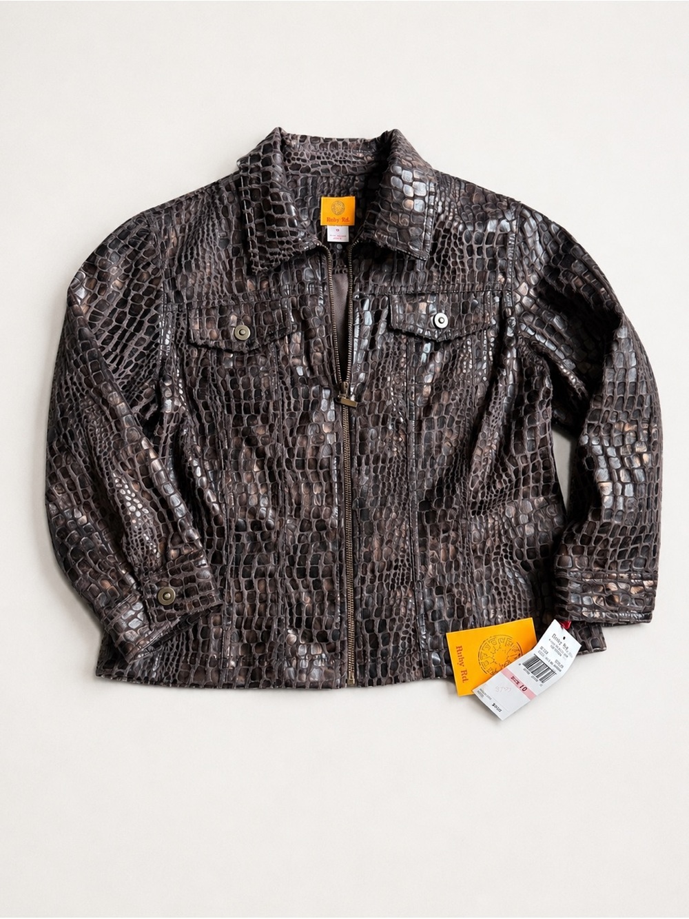 Ruby Rd Women’s Jacket Size 10 Espresso Brown Embossed Croc Soft Blazer